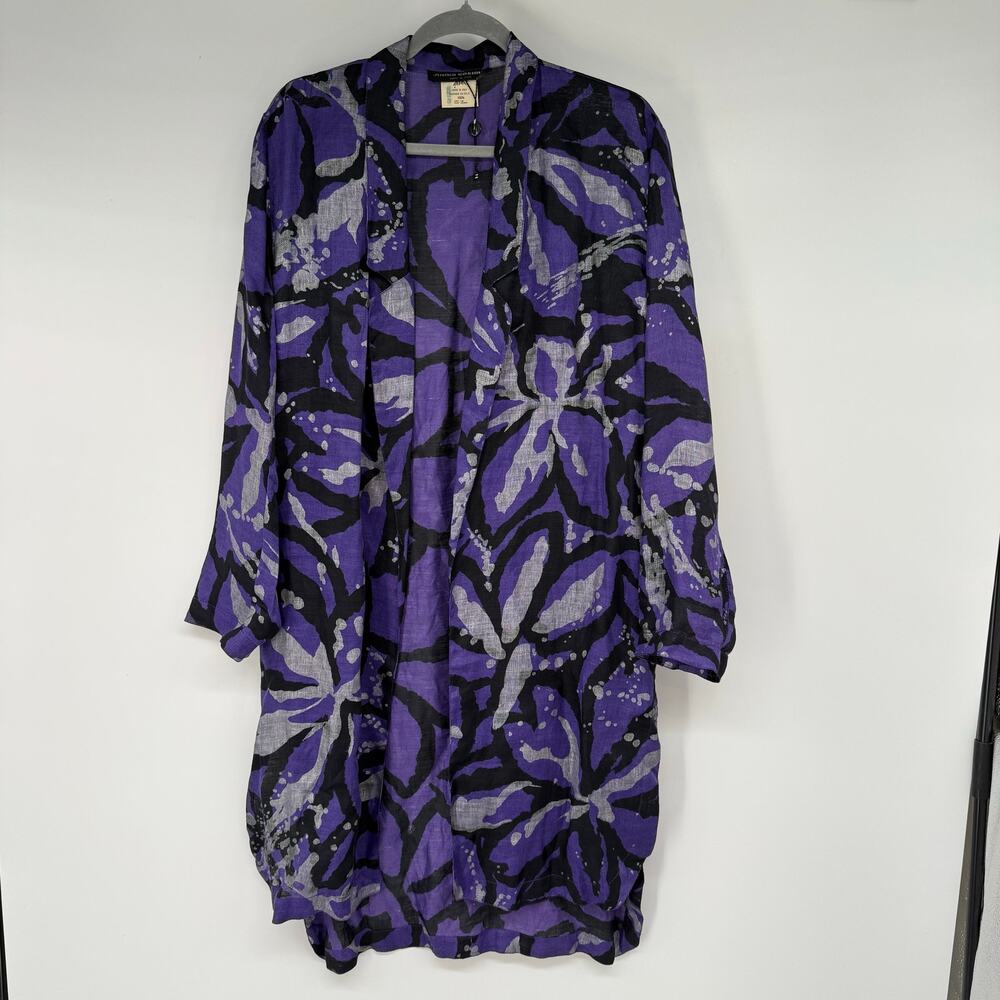 Junko Koshino Floral Long Open Cardigan Women's One Size Purple Linen Italy Made